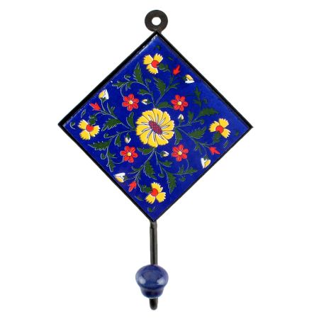 Navy Blue Ceramic Floral Tile Hook